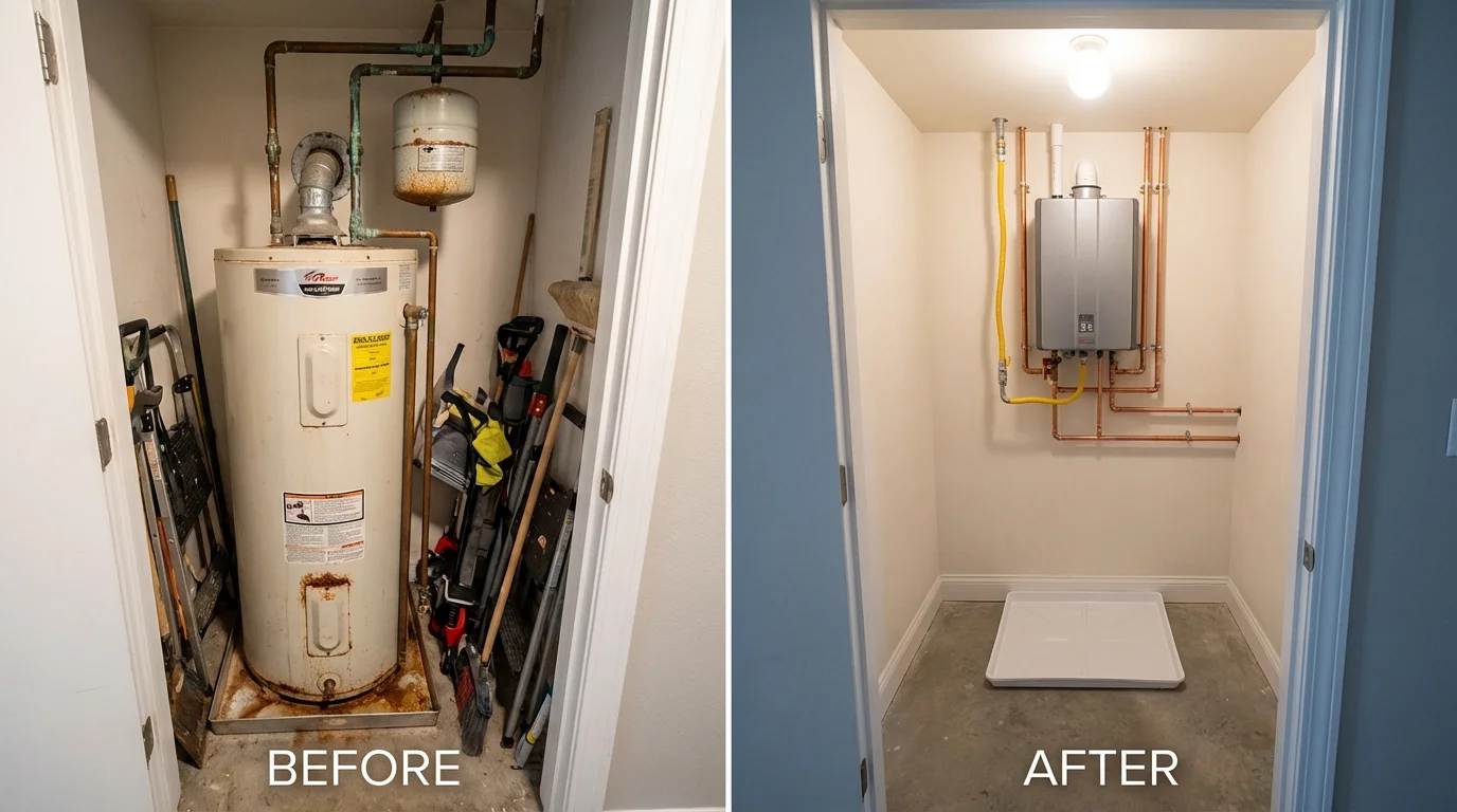 Tank water heater versus wall-mounted tankless unit comparison for Lancaster, MO homeowners